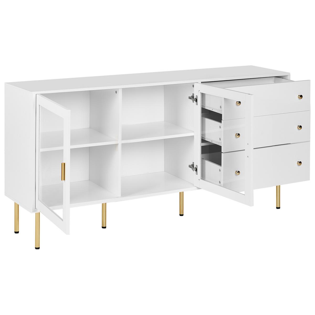 SIDEBOARD mit Glastüren 160 cm Weiß Milora - Weiß, Holzwerkstoff (160/80/40cm) - Beliani