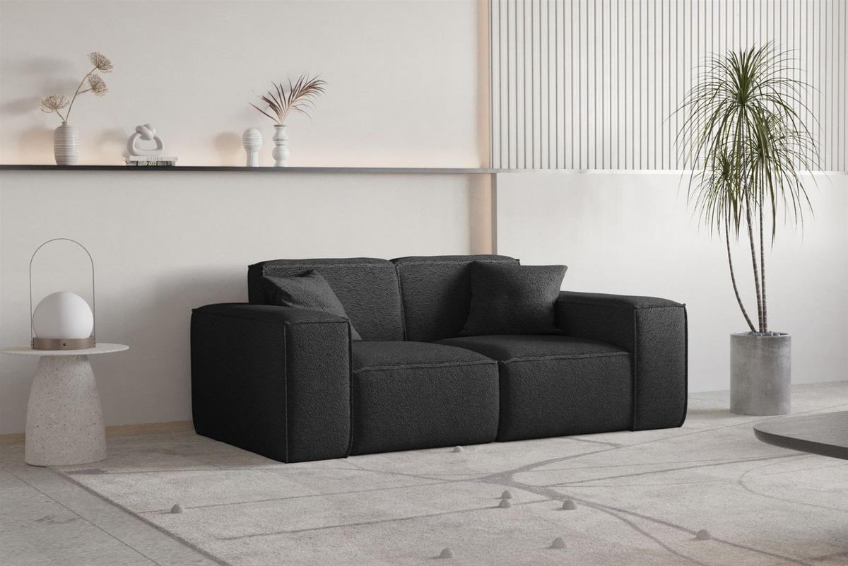 SOFASET Celes Premium 3-2-1 In Ascot - Schwarz, Holzwerkstoff/Textil (225/73/88cm) - Fun Möbel