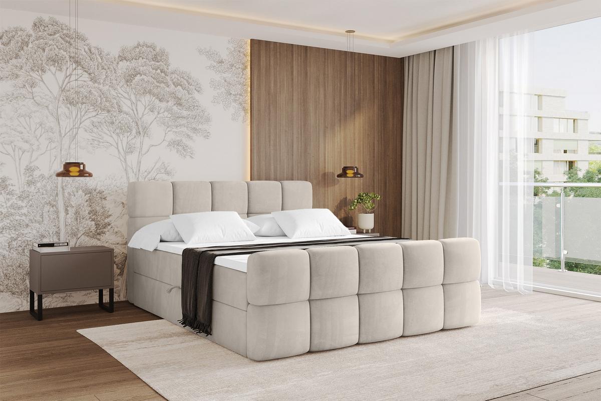 BOXBETT mit Matratze H4 - FAMA-Z - 140x200 cm Beige Casablanca - Beige, Holzwerkstoff - ALTDECOR