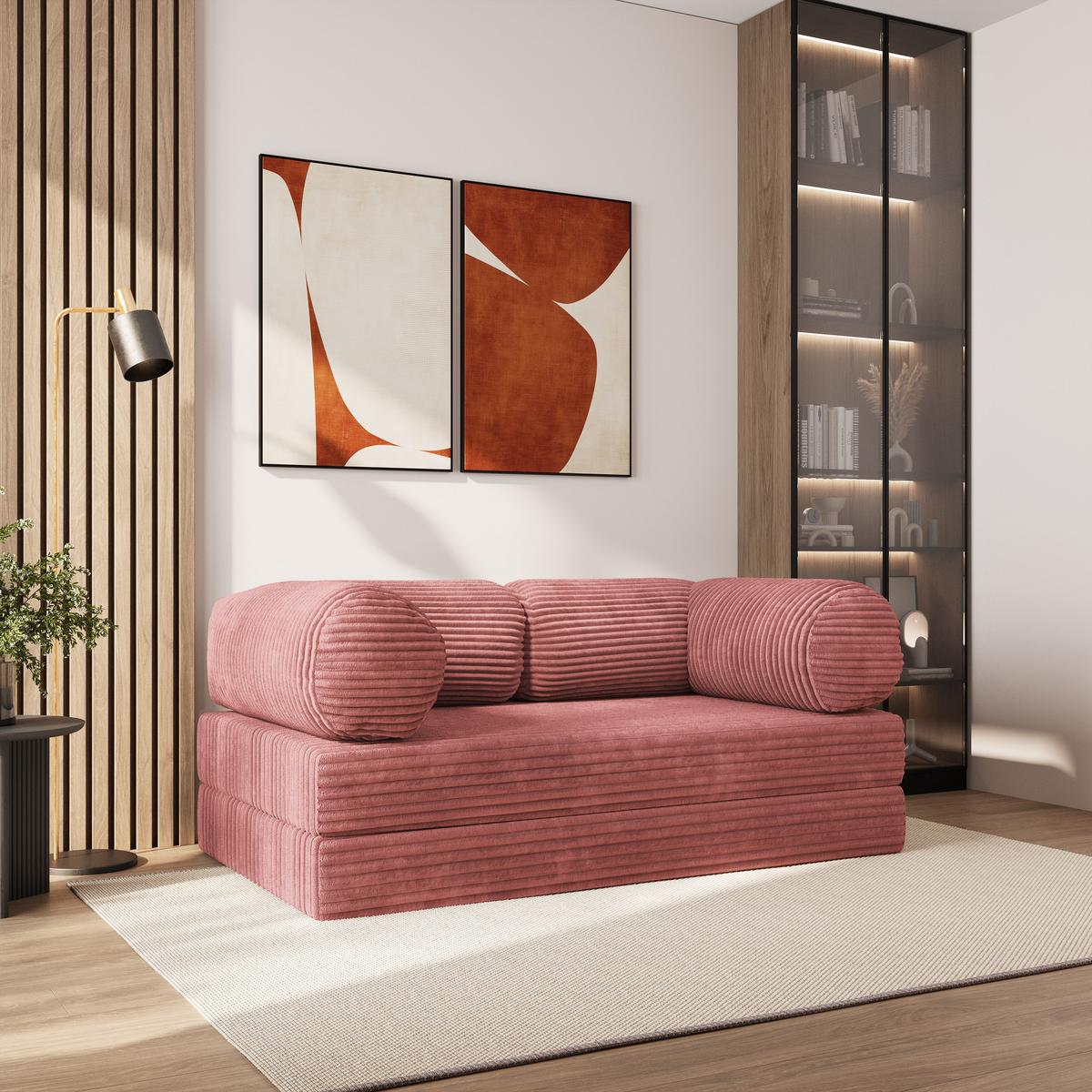 BETTSOFA ALVIO aus Schaumstoff Cordstoff Rosa Schlaffunktion - Rosa, Textil (170/68/80cm) - MASSENO