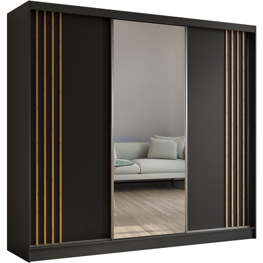 SCHWEBETÜRENSCHRANK Nela II 240/216/61 schwarz mit Schubladen - Schwarz/Eiche Artisan, Holzwerkstoff (240/216/61cm) - Beautysofa