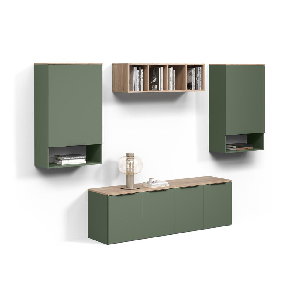 WOHNWAND Piave Grün 5 Teile - Grün, Holzwerkstoff (80/50/40cm) - Livinity®