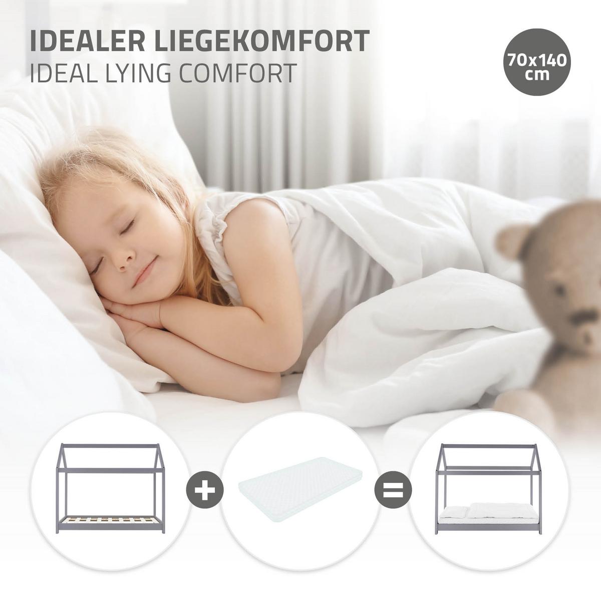 KINDERBETT mit Dach 70x140 cm Hellgrau - Hellgrau, Holz (70/140cm) - ML-DESIGN