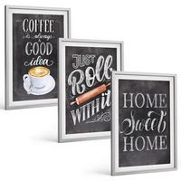 BILDER SET 3er Set - 40x60 cm Silberner Rahmen - Kaffeeroller, heimelige Wärme - Silberfarben, Kunststoff (40/60cm) - TULUP