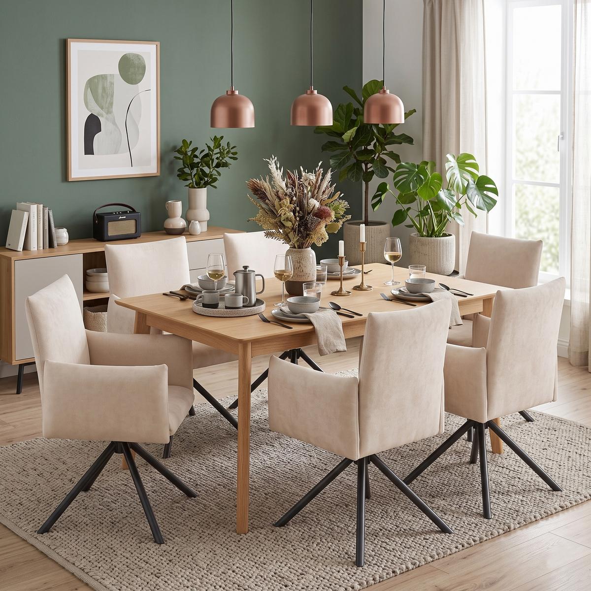 ESSZIMMERSTUHL 2er set samt gepolstert drehbar metallgestell mit armlehnen - Beige, Textil (60/88/60cm) - Urban Meuble