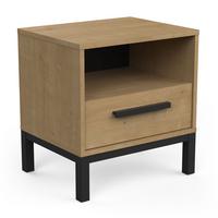 NACHTTISCH mit 1 Schublade und 1 Nische, Dekor Eiche und Mattschwarz Craft - L44,6 cm - Eschefarben, Holzwerkstoff (35.6/47.4/44.6cm) - Demeyere