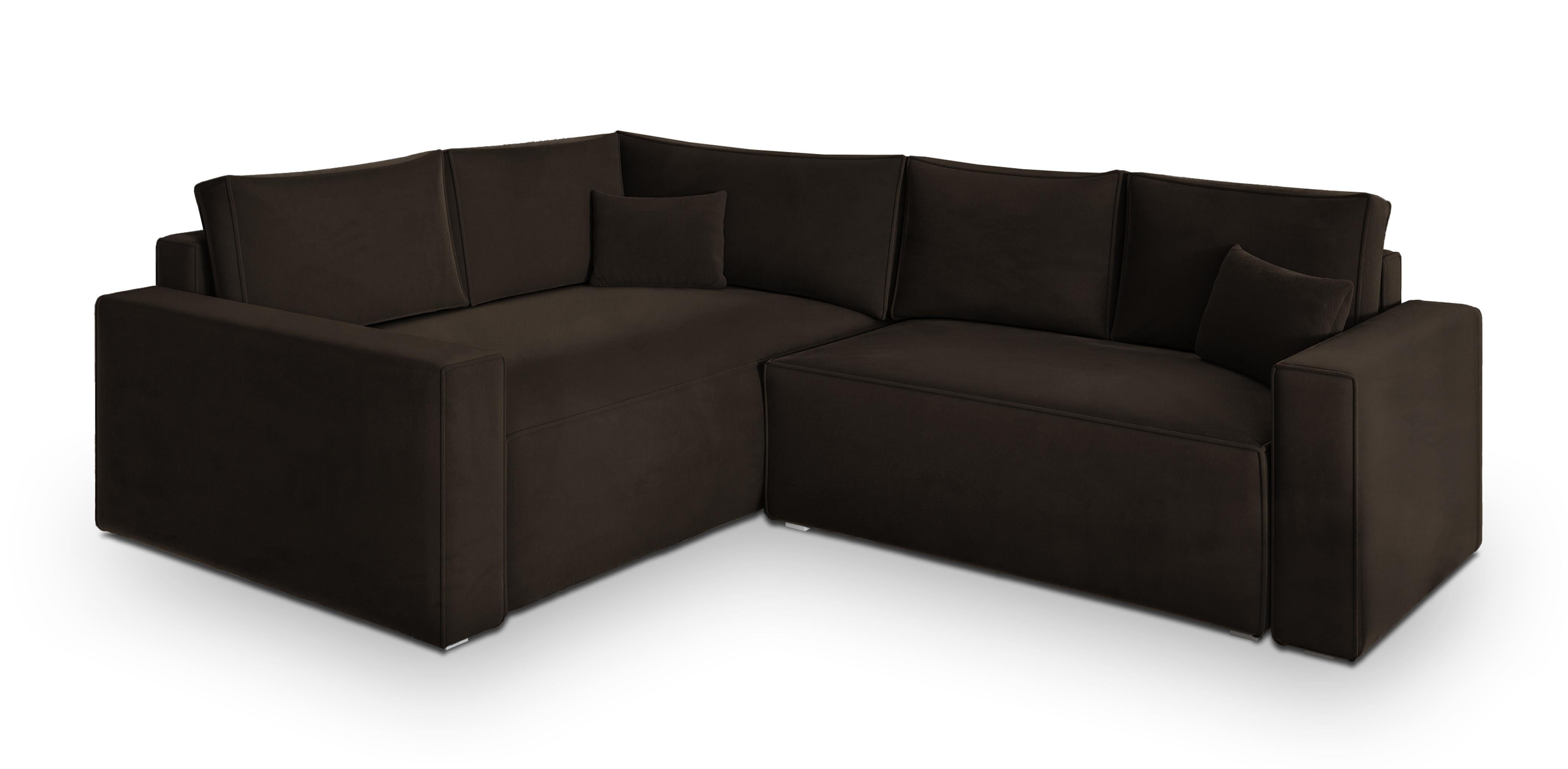 ECKSOFA ERONIS L-S Braun Velours-Stoff mit Schlaffunktion - Braun, Holz (265/194cm) - MASSENO
