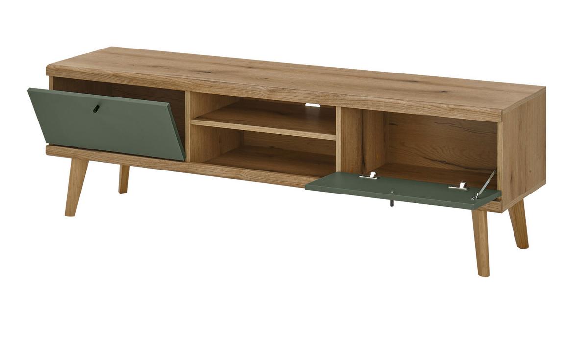 TV-LOWBOARD Salbei grün, Eiche Evoke skandinavisch 160 cm, Fernsehtisch mit Stauraum - Salbeigrün/Eichefarben, Holz/Holzwerkstoff (160/50/40cm) - Furn.Design
