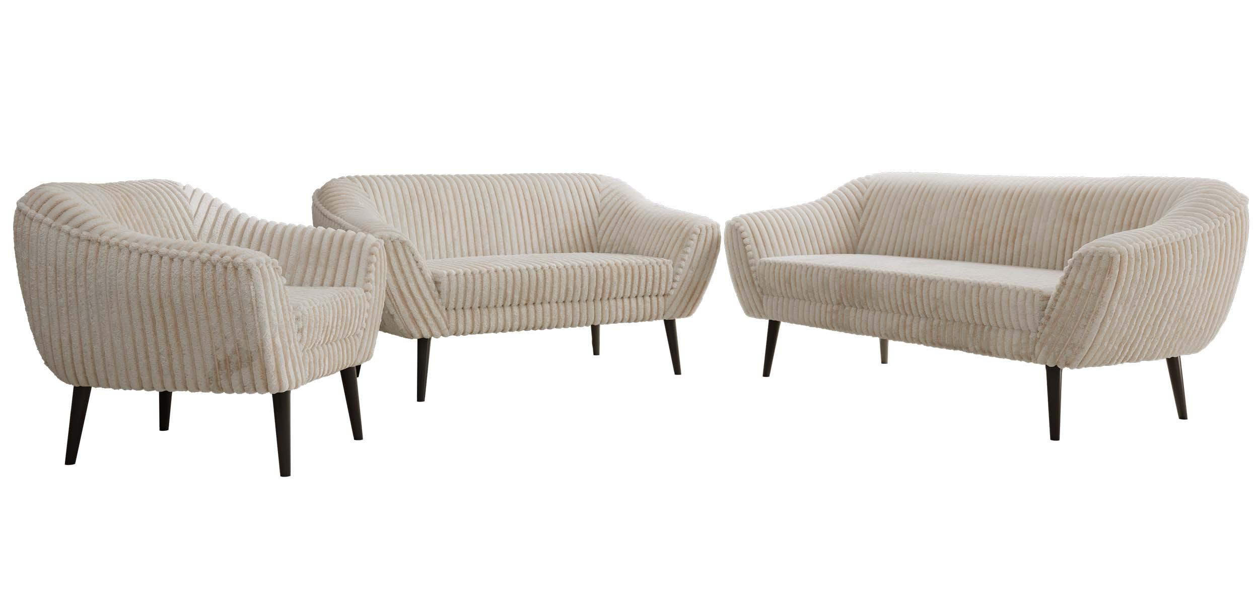 SITZGARNITUR PIRS 3+2+1 - Beige Cord - Schwarze Beine - Beige/Creme, Holzwerkstoff/Textil (180/75/74cm) - MKS