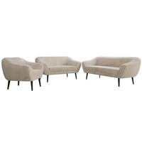 SITZGARNITUR PIRS 3+2+1 - Beige Cord - Schwarze Beine - Beige/Creme, Holzwerkstoff/Textil (180/75/74cm) - MKS