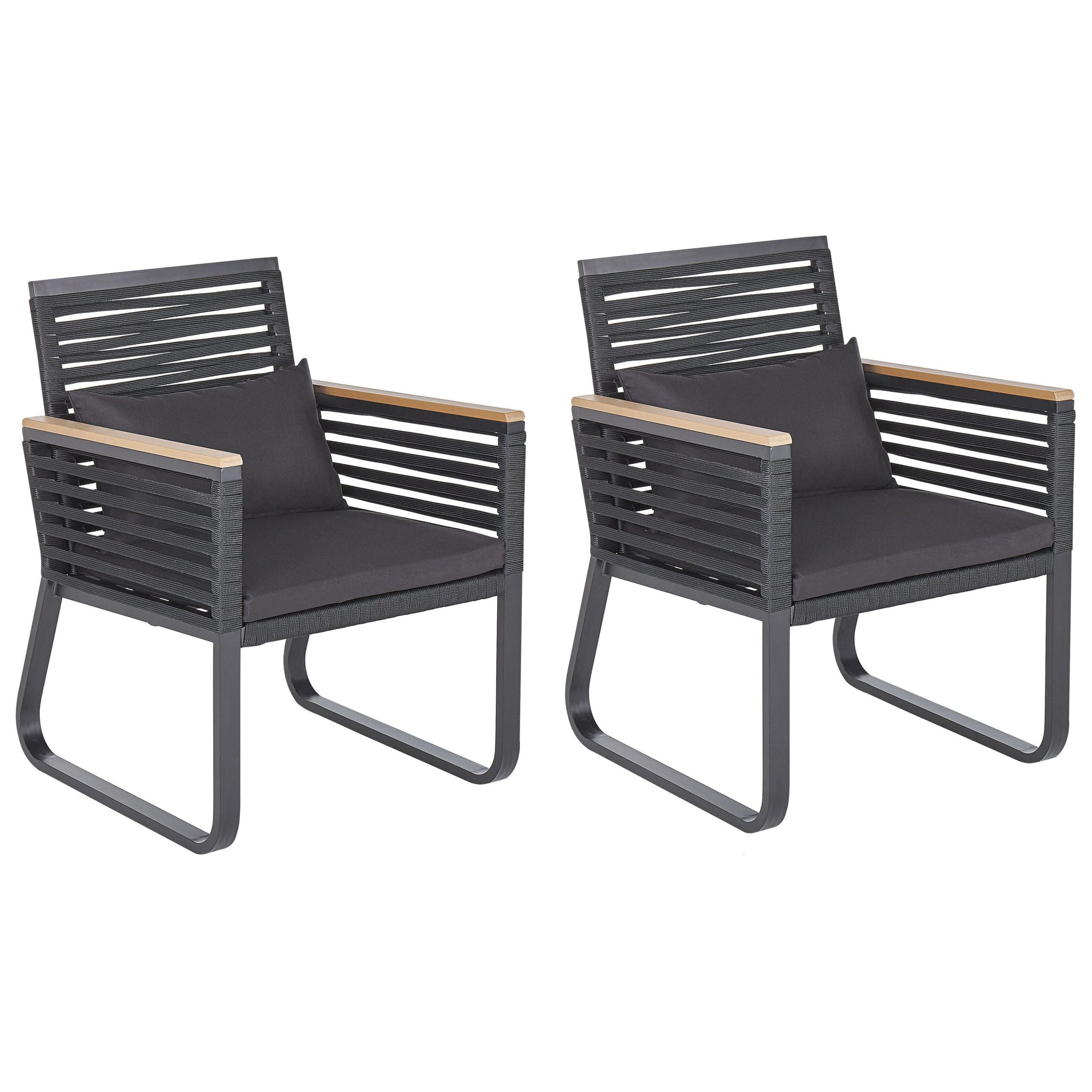 GARTENSTUHL 2er-Set Aluminium schwarz Canetto - Schwarz, Metall (60/83/65cm) - Beliani