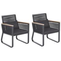 GARTENSTUHL 2er-Set Aluminium schwarz Canetto - Schwarz, Metall (60/83/65cm) - Beliani