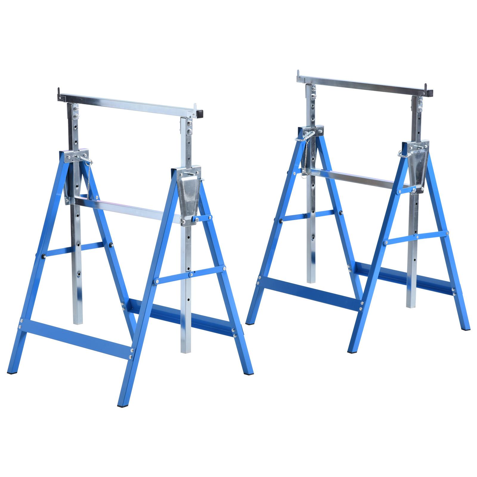 2 x Gerüstbock höhenverstellbar Unterstellbock Klappbock bis 200kg Stahl Blau - Blau, Metall (68/58/130cm) - HOMCOM