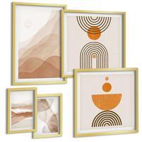BILDER SET 5er Set - 50x50 cm & 20x30 cm & 40x60 cm Goldrahmen - Strukturen schattieren Minimalismus - Goldfarben, Kunststoff (40/60cm) - TULUP