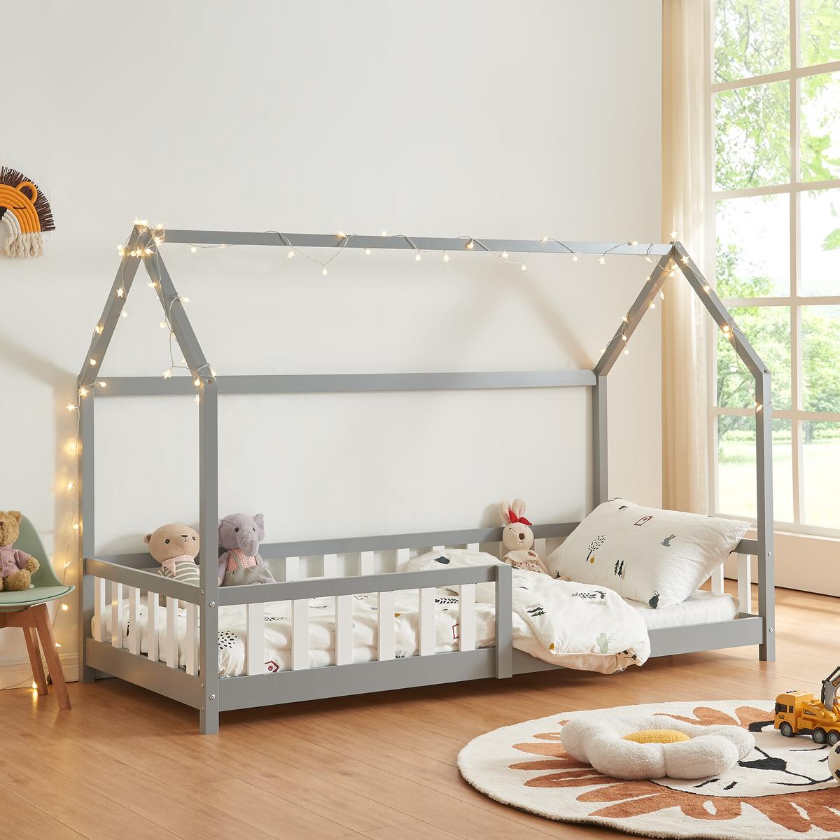 HAUSBETT Hesel - Grau, Holz (90/200cm) - [en.casa]