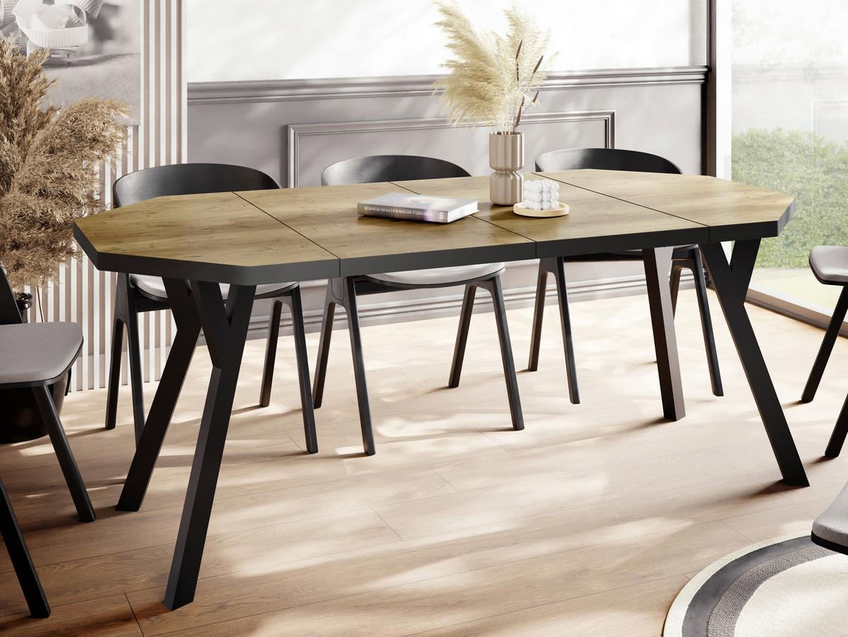 ESSTISCH Desmond achteckiger ausziehbarer, Lancelot Eiche 100-200/100/76 cm - Eichefarben/Schwarz, Holz/Holzwerkstoff (100/200/76cm) - WFL GROUP