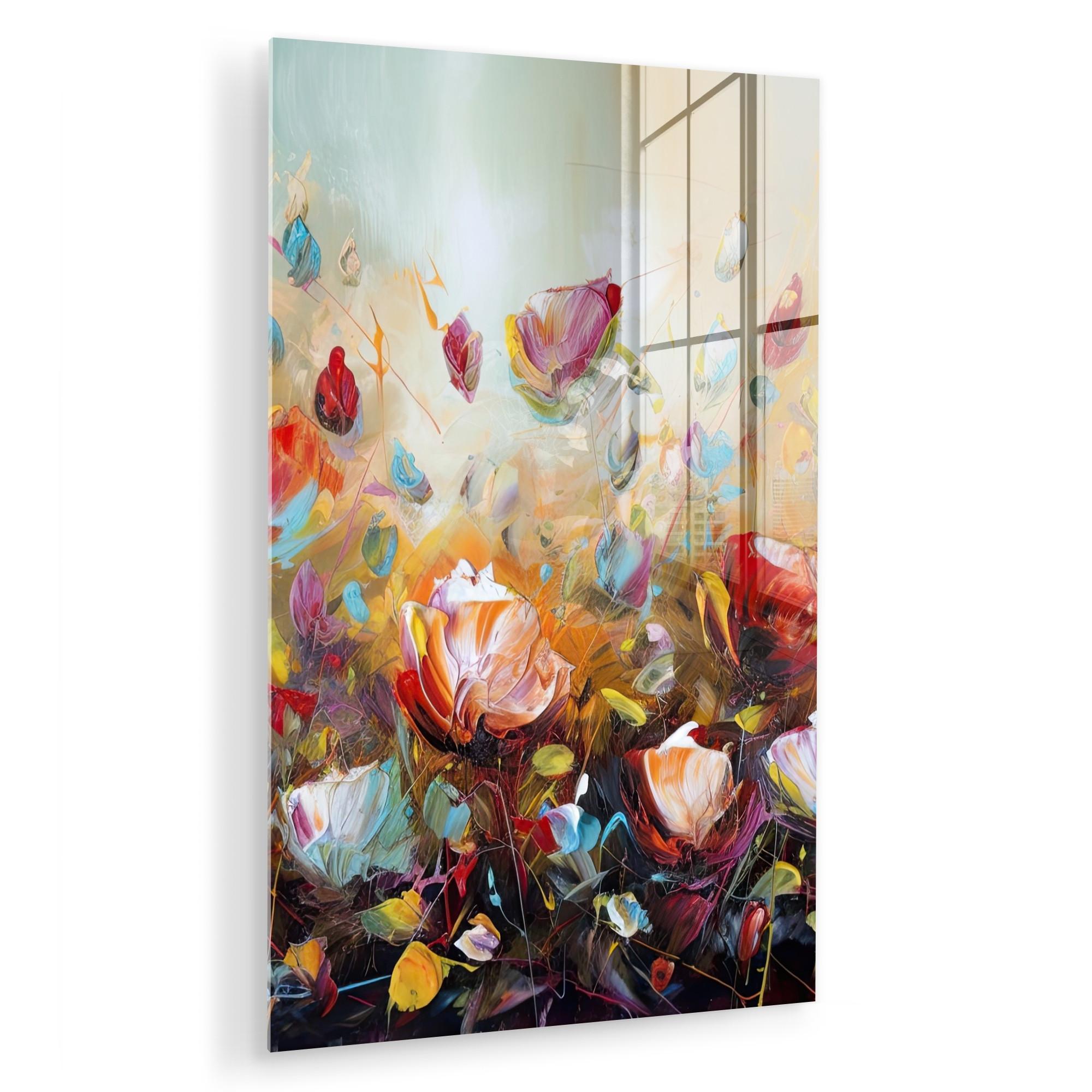 ACRYLGLASBILD Blumen - Kunst - Natur - Ölgemälde Wandbild 60x90 cm - Multicolor, Glas (60/90cm) - MuchoWow