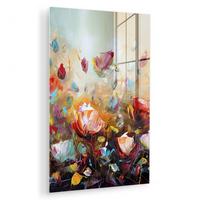 ACRYLGLASBILD Blumen - Kunst - Natur - Ölgemälde 80x120 cm - Multicolor, Glas (80/120cm) - MuchoWow
