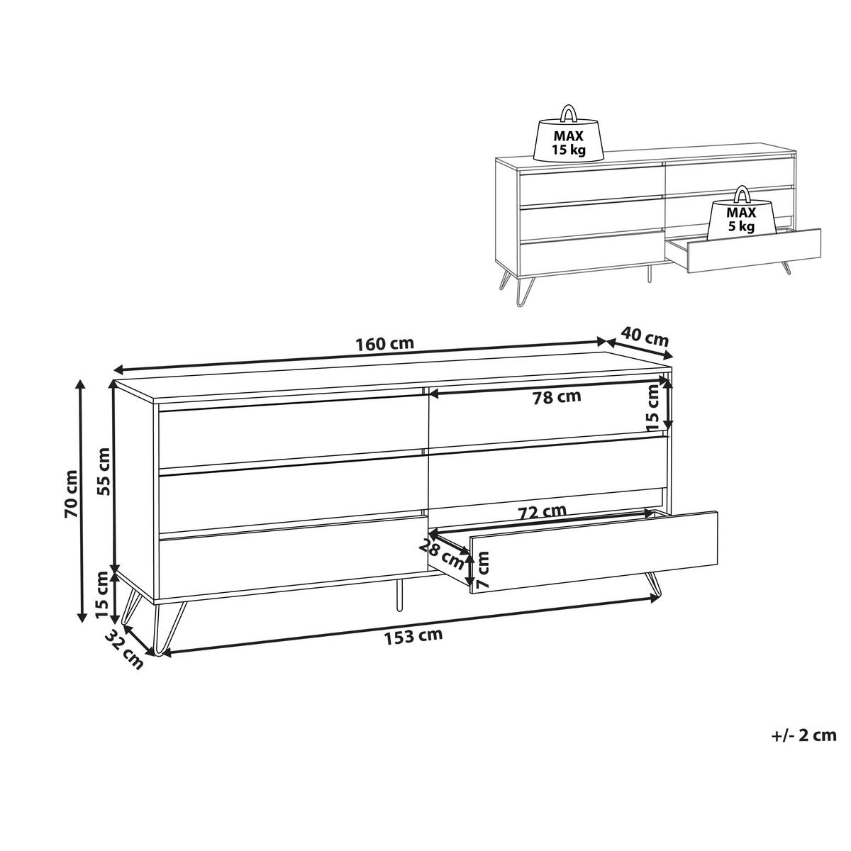 KOMMODE mit 6 Schubladen Hellbraun Cardigan - Hellbraun, Holzwerkstoff (160/70/40cm) - Beliani