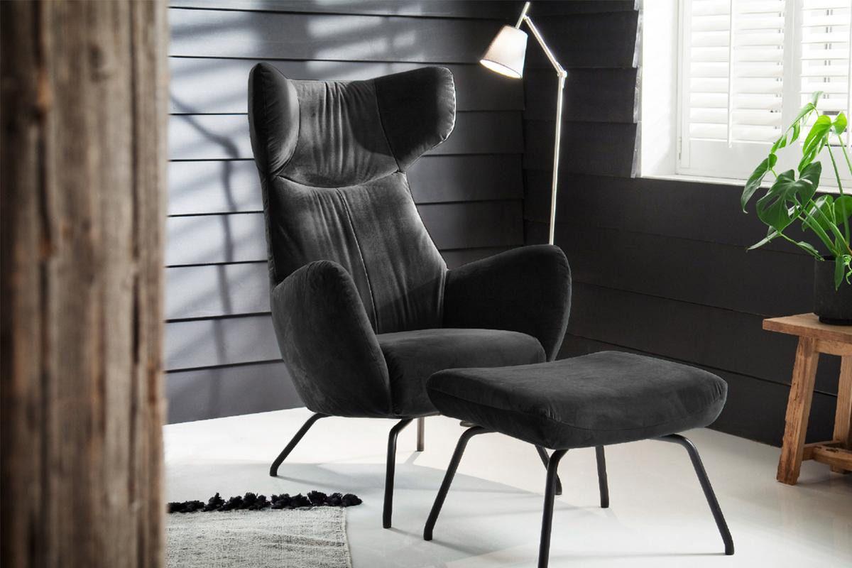 HOCKER LOTTE Schwarz Velvet - Schwarz, Textil/Metall (57/44/52cm) - KAWOLA