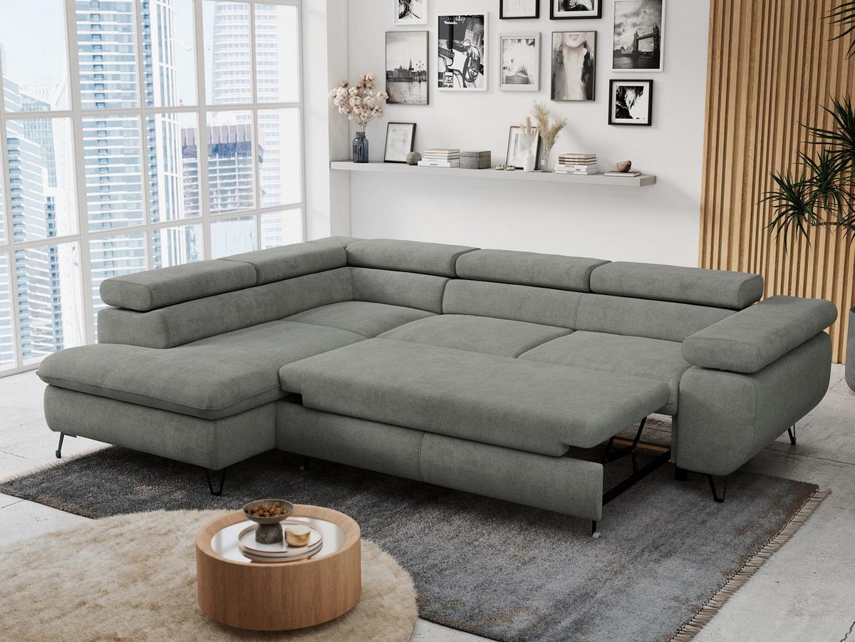 ECKSOFA PETER L Grau Struktur - Links Seite - Schwarz/Grau, Textil/Metall (208/273cm) - MKS