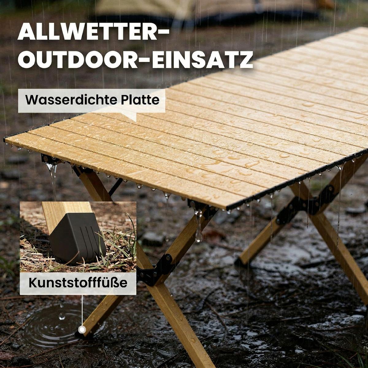 CAMPINGTISCH Aluminium Eiche - Eichefarben, Kunststoff/Metall (117/60/44cm) - Outsunny