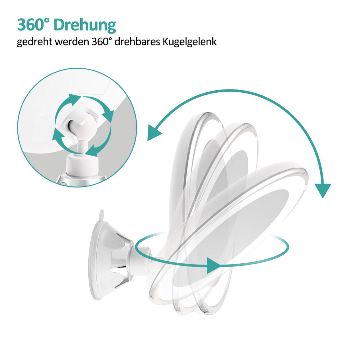KOSMETIKSPIEGEL mit Beleuchtung mit Saugnapfes Weiß φ17,5 cm - Weiß, Glas (17.5/20/17.5cm) - EMKE
