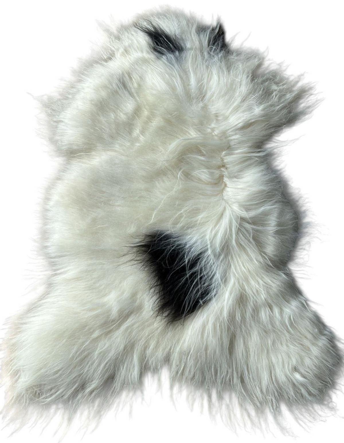 SCHAFFELL Ganzes Island Lammfell Langhaarig Naturfarben Weiß/Schwarz, ca. 120 cm - Weiß, Fell (65/120cm) - Provellus