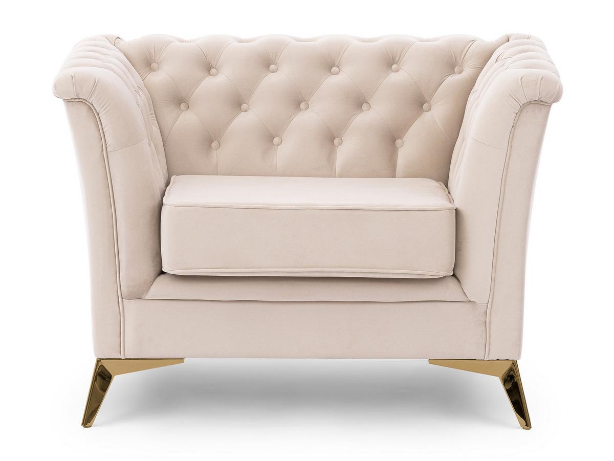 CHESTERFIELD-SESSEL Whitby Beige Samt mit goldenen Füßen - Beige/Goldfarben, Holz/Textil (116/78/82cm) - S-Style Möbel