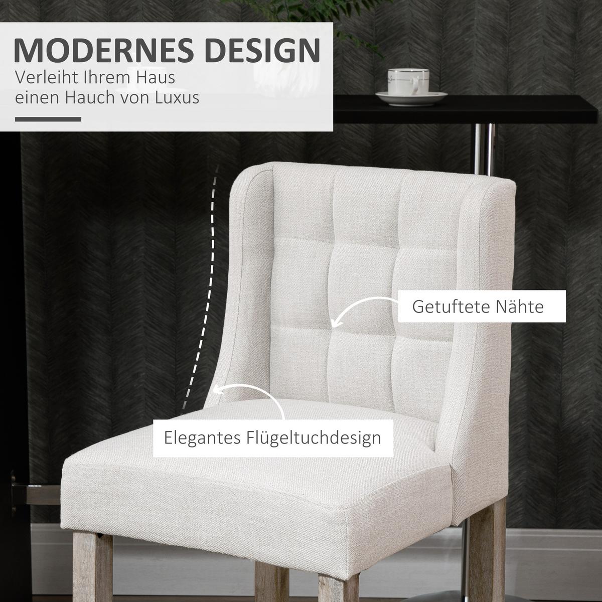 2ER-SET Barhocker moderne Küchenstühle Barstühle für Küche Leinen-Touch Holz - Beige/Weiß, Holz/Kunststoff (50/101/47cm) - HOMCOM