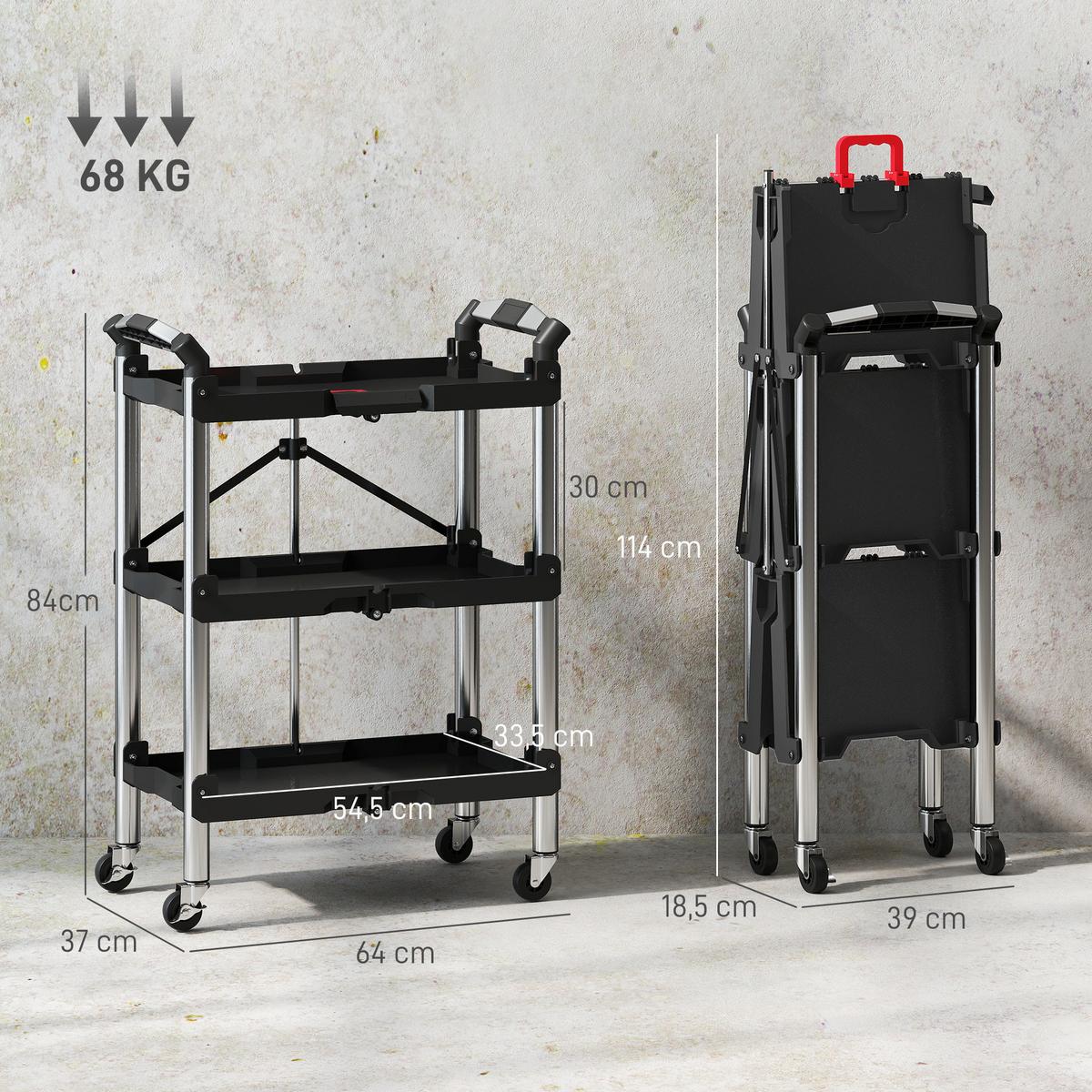 WERKSTATTWAGEN Kunststoff Legierter Stahl Schwarz - Schwarz, Metall (37/84/64cm) - HOMCOM