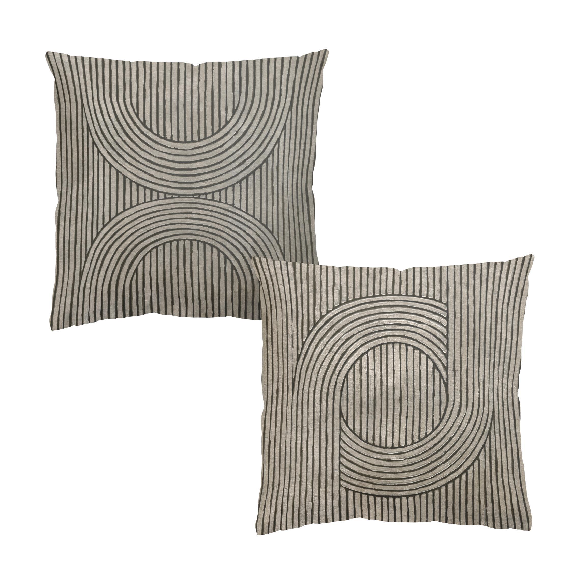 DEKOKISSEN 2er-Set Zederrillen Grau Duo 40/40 cm - Grau, Textil (40/40cm) - Bilderwelten