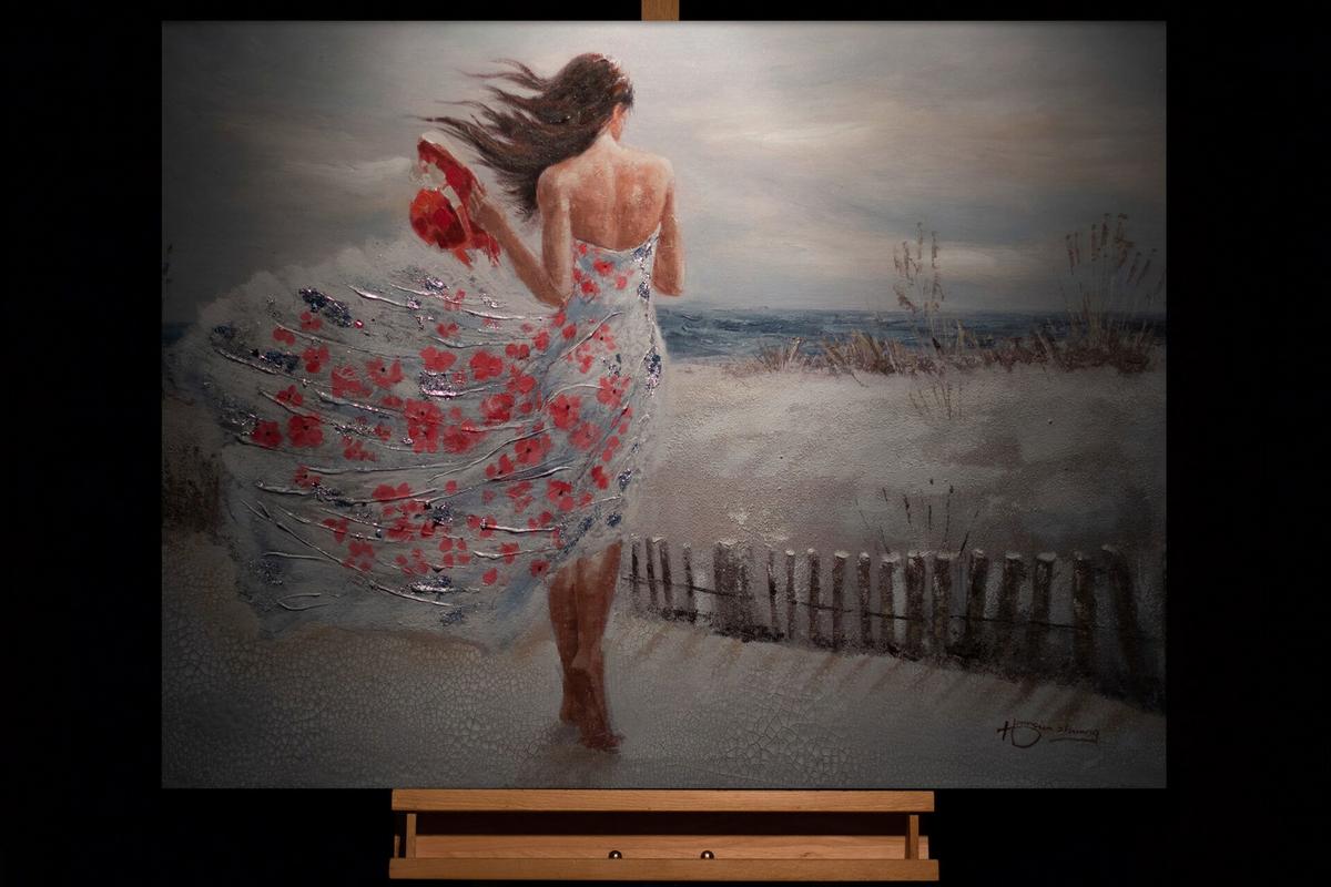ACRYLBILD HANDGEMALT 100/70 cm - Weiß/Braun, Holz/Textil (100/70cm) - KUNSTLOFT