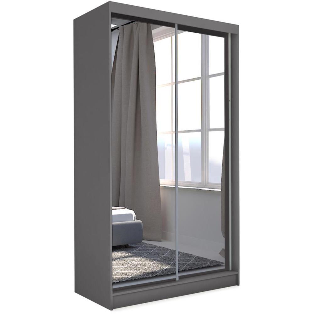 SCHWEBETÜRENSCHRANK Debra 150/216/61 graphit mit Spiegel - Graphitfarben, Holzwerkstoff (150/216/61cm) - Beautysofa