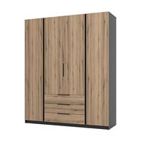 KLEIDERSCHRANK Nehir Schwarz/Eiche Evoke 200 cm - 4T3S Modern mit Schubladen - Eichefarben/Schwarz, Holzwerkstoff/Kunststoff (200/239/61.9cm) - AX Living