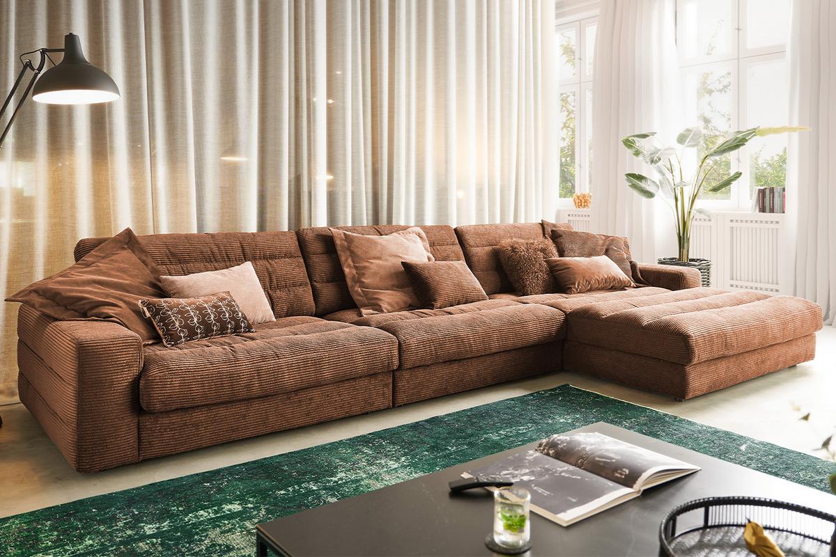 ECKSOFA XL LANA Braun Cord - Schwarz/Braun, Textil (416/205cm) - KAWOLA