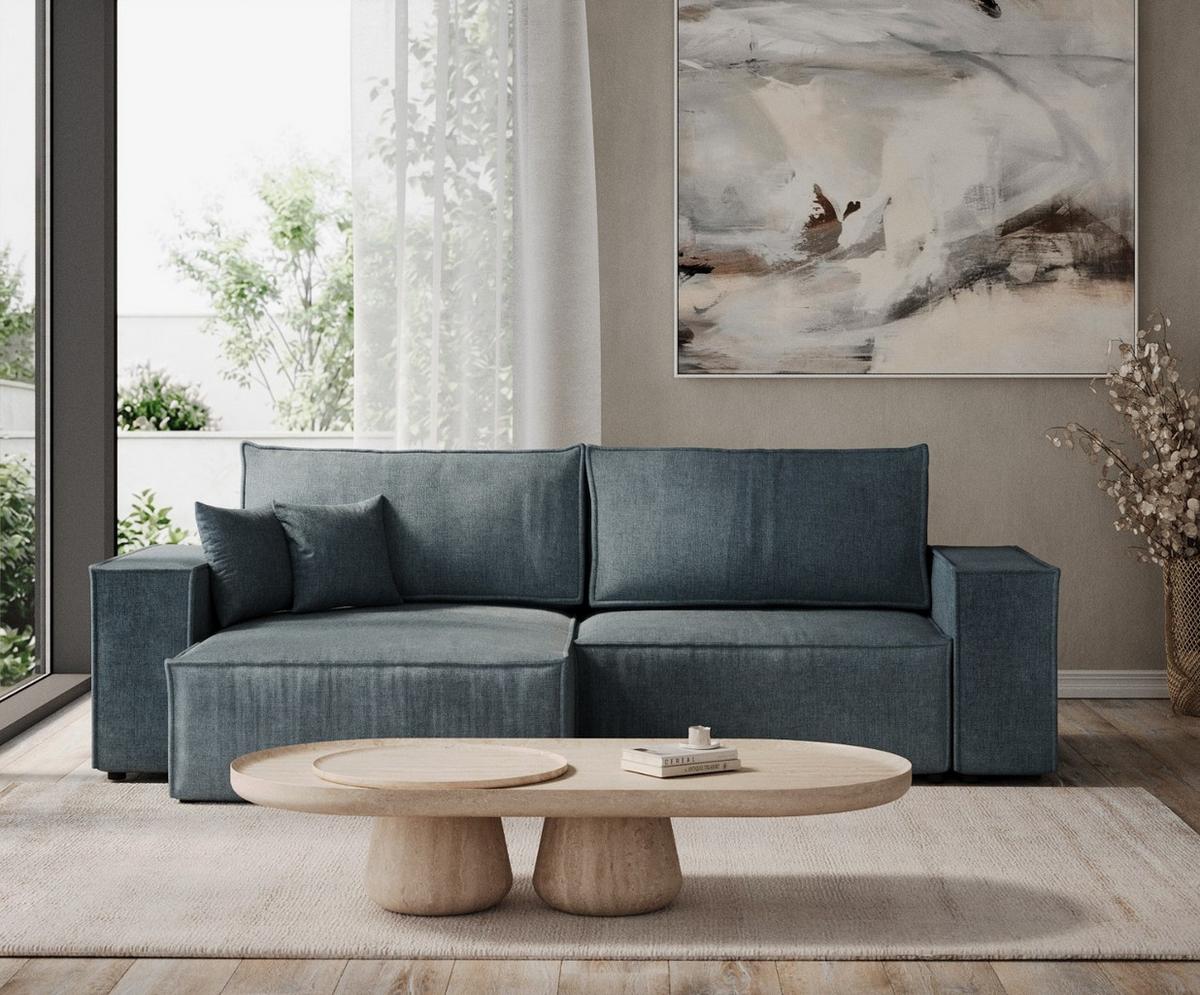 ECKSOFA CAVO mit Schlaffunktion Blau im Wind Stoff - Blau/Schwarz, Holz/Holzwerkstoff (255/148cm) - AltaBeds