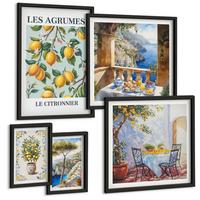 BILDER SET 5er Set - 50x50 cm & 20x30 cm & 40x60 cm Schwarzer Rahmen - Küchenkräuterpflanzen Beschriftungen - Schwarz, Kunststoff (40/60cm) - TULUP