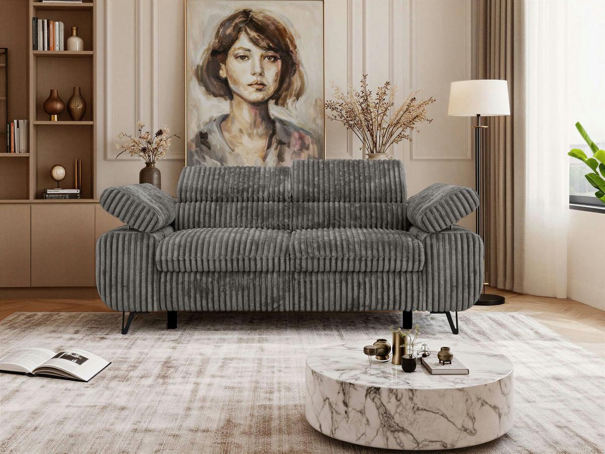 2-SITZER SOFA PETER - Grau Cord - Schwarz/Grau, Textil/Metall (200/76/99cm) - MKS