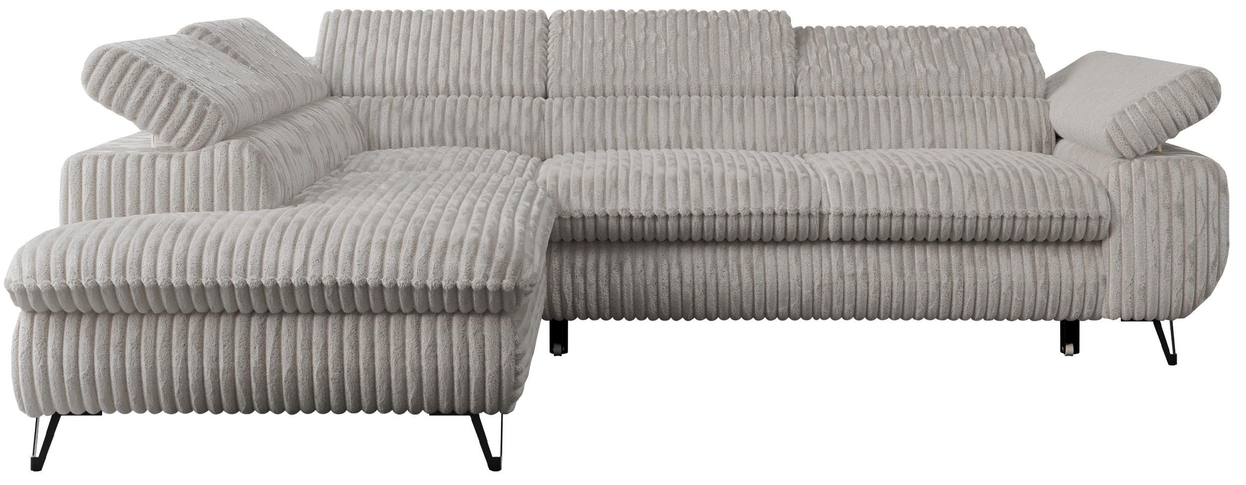 ECKSOFA PETER L Hellgrau Cord - Links Seite - Hellgrau/Schwarz, Textil/Metall (208/273cm) - MKS