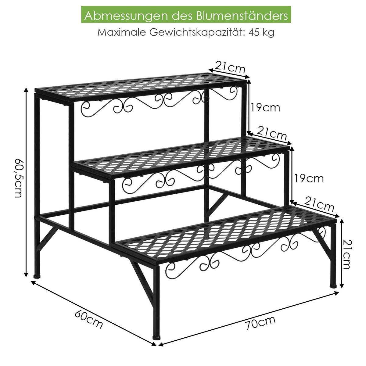 PFLANZENSTÄNDER Schwarz - Schwarz, Metall (70/60/60cm) - COSTWAY