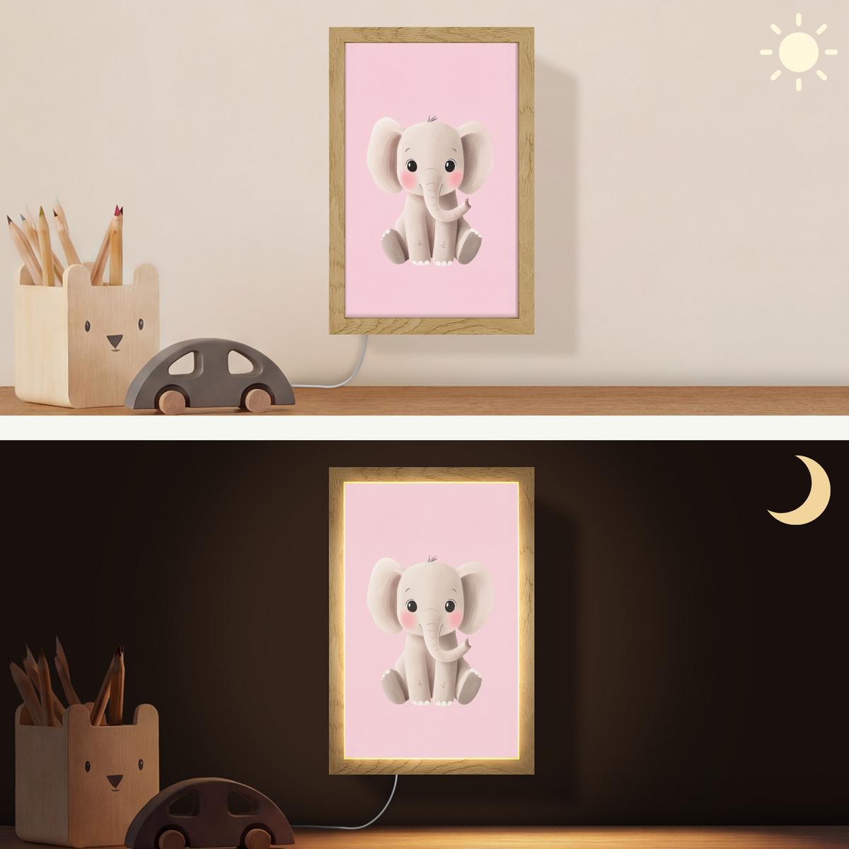 WANDLEUCHTE Elefant - Baby - Rosa - Cartoon 20x30 cm - Hellrosa, Holzwerkstoff (20/30/8cm) - OnlyWow