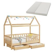 KINDERBETT Marli natur 80x160 cm mit Bettkasten und Matratze - Naturfarben, Holz (80/160cm) - Juskys
