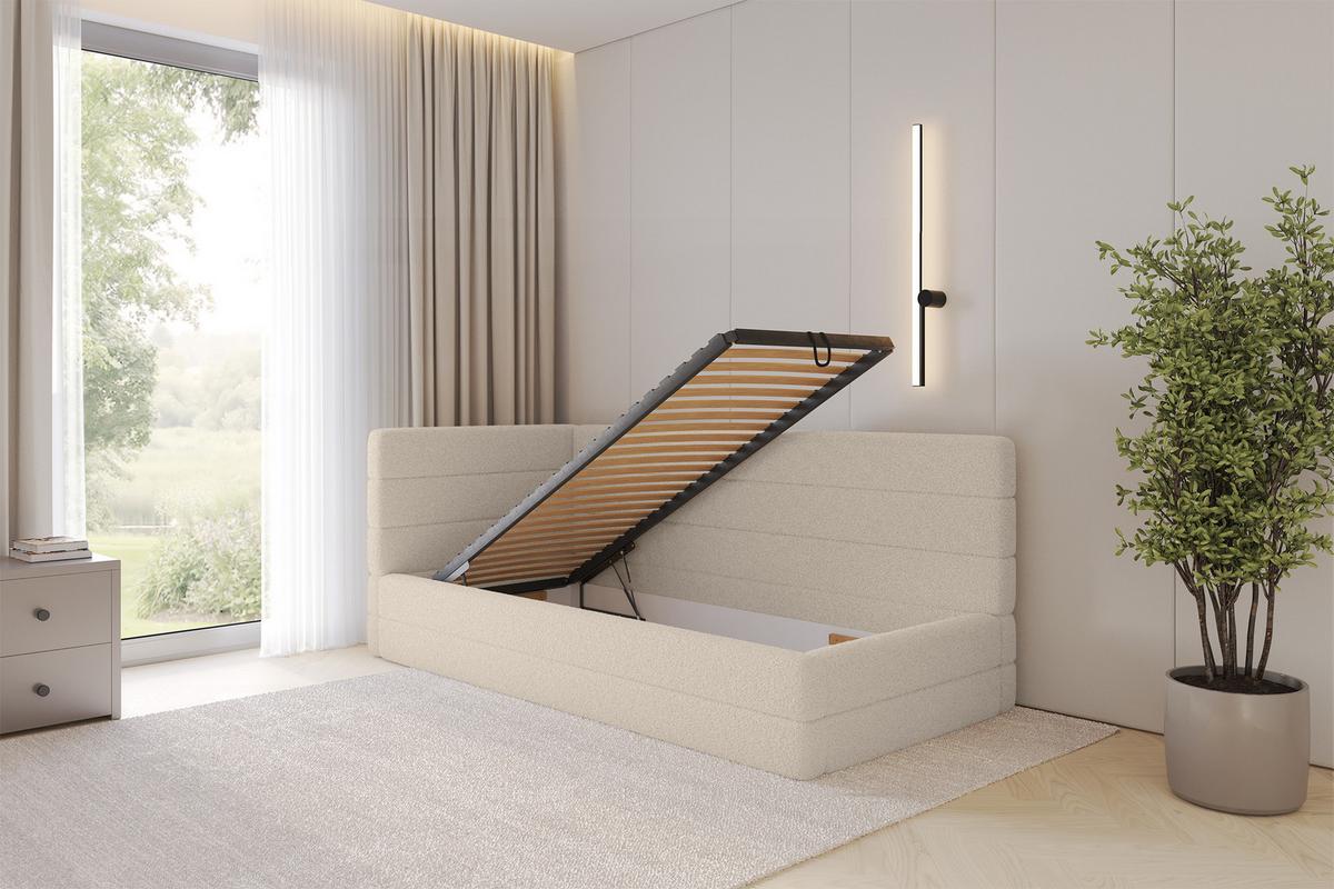 EINZELLBETT Jugendbett mit Bettkasten, Rechts - BEMY 100x200 Dunkelbeige - Taupe, Holzwerkstoff/Textil (100/200cm) - ALTDECOR