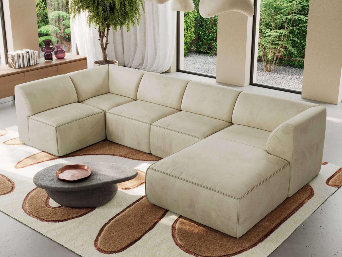 WOHNLANDSCHAFT MODARO U 6M - Beige Velvet - Rechts - Beige/Schwarz, Textil (345/78/180cm) - MKS