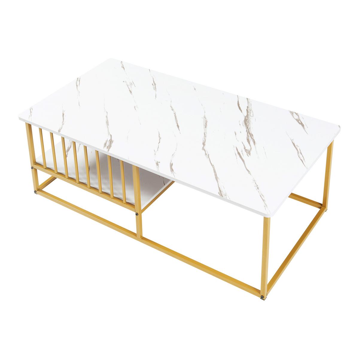 COUCHTISCH Raukurg 120/60/44 cm - Goldfarben/Weiß, Holzwerkstoff/Metall (60/120/44cm) - [en.casa]