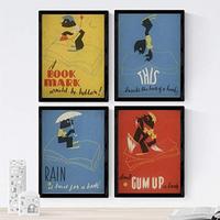 POSTER Set mit 4 JahrgangBibliothek und Bücher A4 Schwarzer Rahmen - Schwarz, Papier (29.7/3cm) - Nacnic
