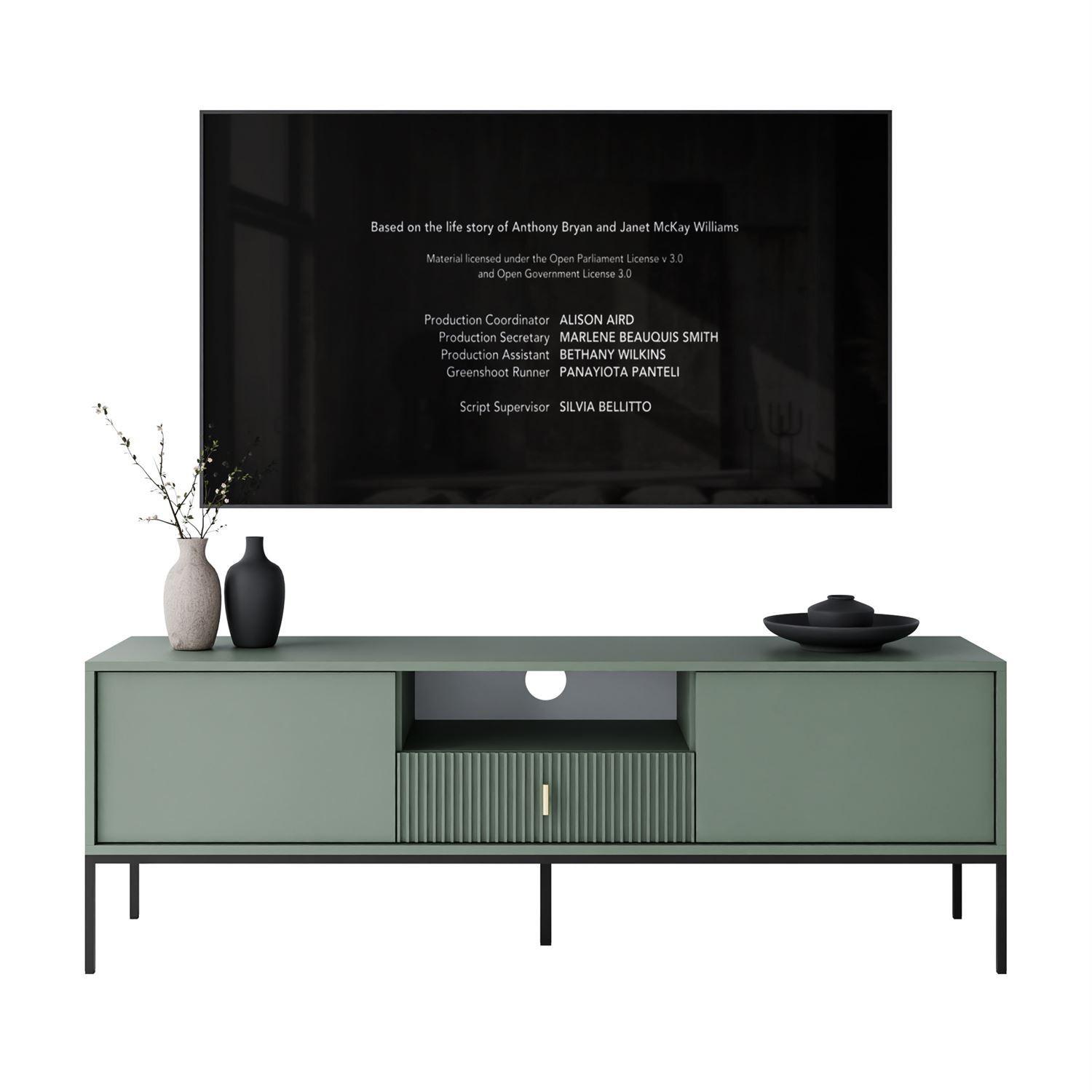 TV-ELEMENT MIDNIGHT mit Schubladen auf Gestell grün - Schwarz/Grün, Holzwerkstoff (154.5/52.5/39cm) - Lookway