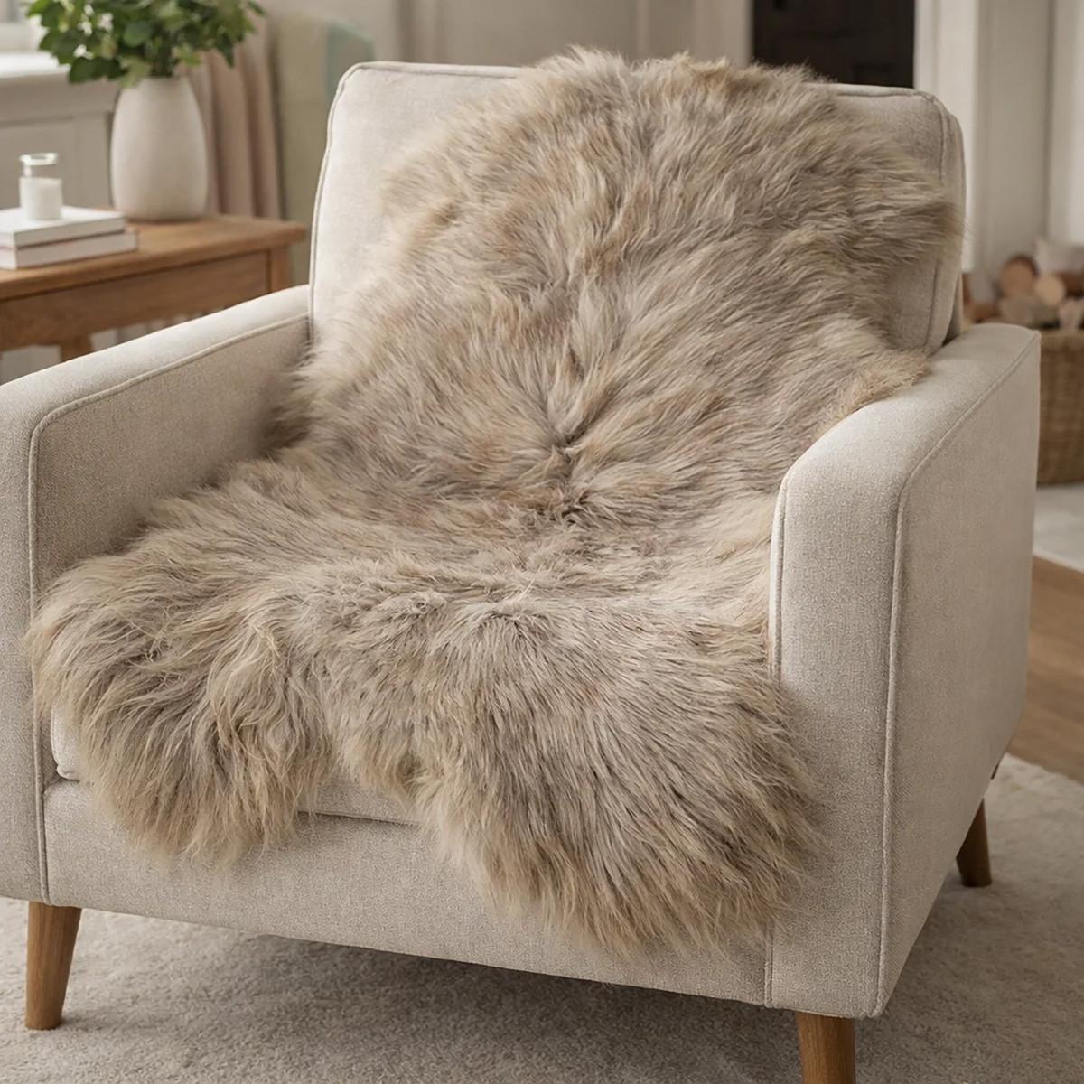 SCHAFFELL Langhaar skandinavisch weich chromfrei Hell Taupe ca. 105 cm - Taupe, Fell (55/105cm) - Provellus