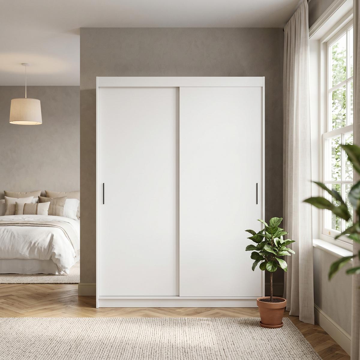 SCHWEBETÜRENSCHRANK TELA 120/205/60cm 2-türig Weiß - Weiß, Holzwerkstoff (120/205/60cm) - MASSENO